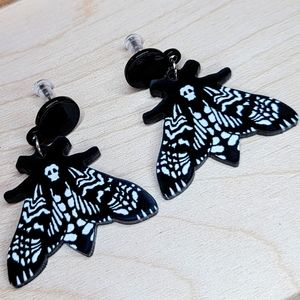 Death's-Head Moth, Embossed Acrtlic, Double Sided, Drop Earrings